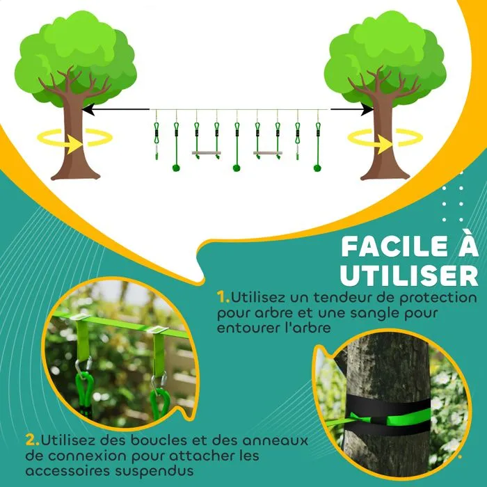 Tyrolienne pour enfants 10 M - AIYAPLAY - kit de tyrolienne complet 7 pièces charge 50 kg - installation facile - vert-5