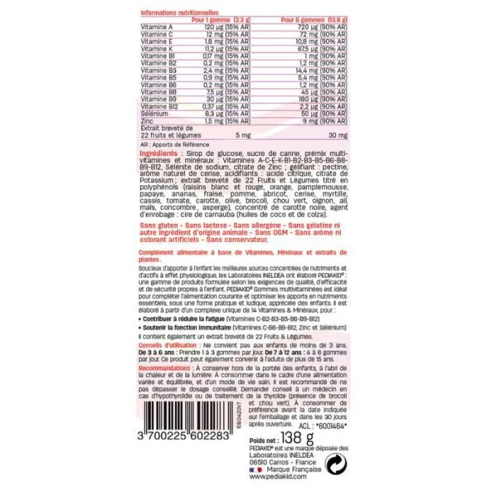 Lot de 3 PEDIAKID Gommes Multivitaminées - Complément Alimentaire Enfant Immunité - 14 vitamines & Minéraux - Gout Cerise-1