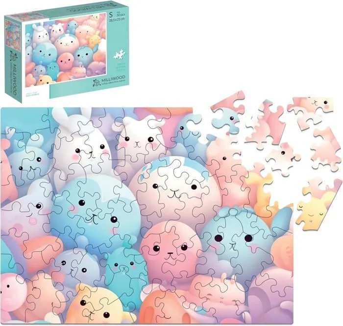 Puzzle en bois pour enfants - Dream Team - Happy Bubbles - 28,5 x 21 cm - 50 Éléments - Milliwood-0