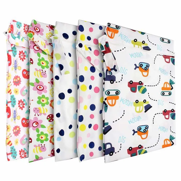 Yuhtech - CAS-WET-BAG-6PS - Sac a Couches Lavables, 5 Pack Sac a Couche de Bebe a Fermeture Eclair Etanche Reutilisable-0