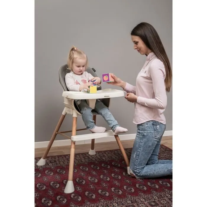 BEBELISSIMO  - Chaise Haute Évolutive en Bois - 3 en 1 – 6 mois jusqu’à 5 ans - réhausseur- rose-3