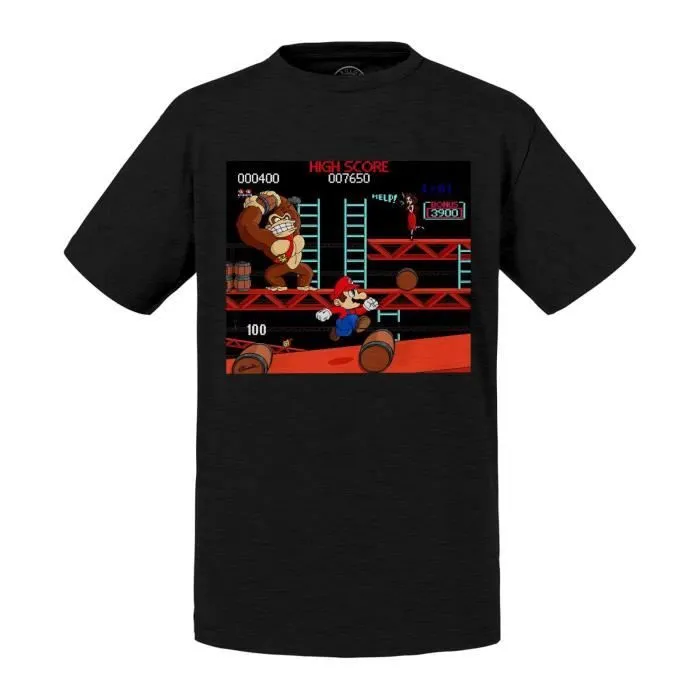 T-shirt Enfant Noir Donkey Kong Contre Mario-0