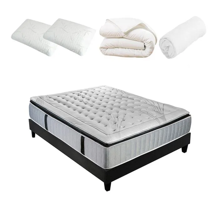 Pack  PHIGALIE 140x190 cm | Matelas Ressorts  + Sommier + Accessoires | Blanc-0