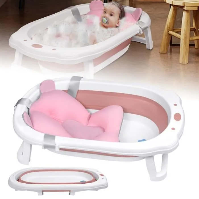 LARS360 Baignoire Pliable Bébé Pliante avec Coussin de Bain Baignoire Bébé Ergonomique pour Bébés et Nouveau-nés (Rose)-0