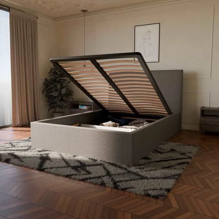 Ensemble lit coffre et matelas à mémoire de forme Jade - 26cm - Anthracite / 140x190cm / Avec-2