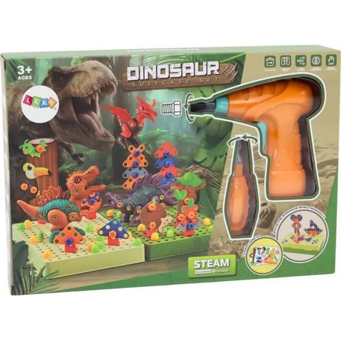 Leantoys Blocs de construction Puzzle 3D Dinosaures DIY Perceuse à dévisser-1