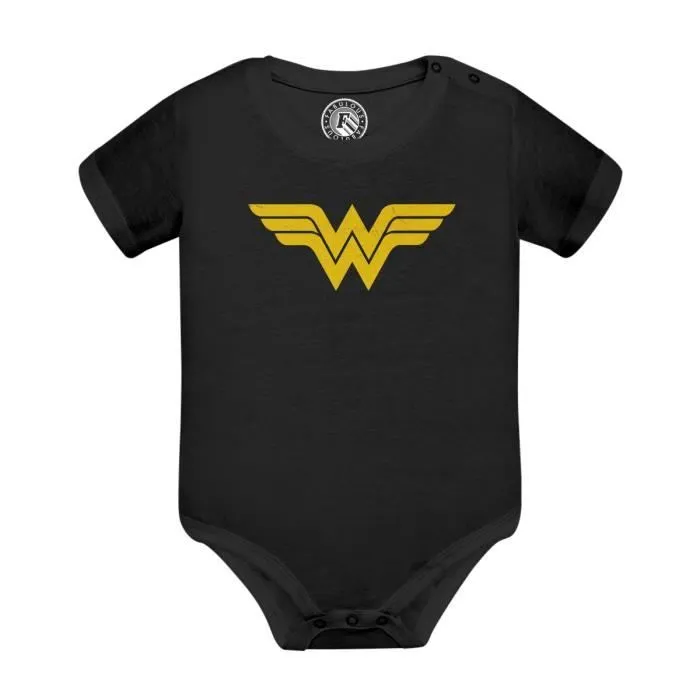 Body Bébé Manche Courte Noir Wonder Woman Super Héros BD Film Geek-0