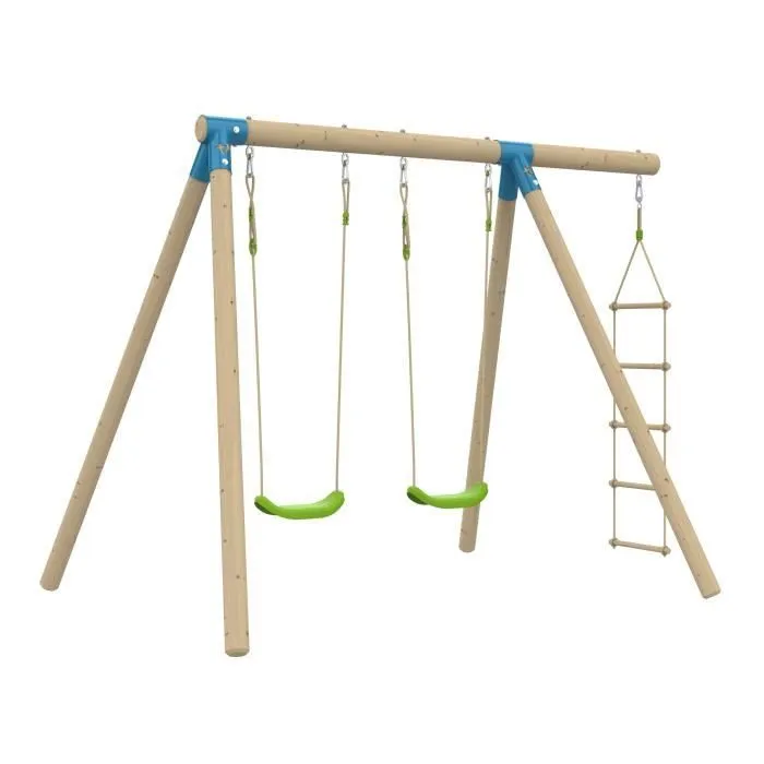 Portique - TP TOYS - Amandier - 2 balançoires - Échelle corde - H.190 cm-0