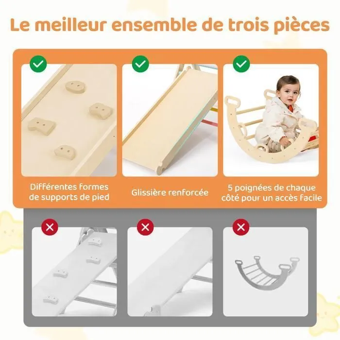 Triangle à Grimper - Montessori - Pliant - Bois Naturel - 2-3 Enfants - 24 mois à 12 ans-2