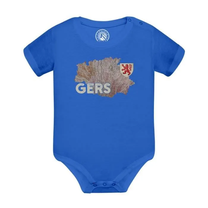 Body Bébé Manche Courte Bleu Gers 32 Département Auch Carte Ancienne Occitanie-0