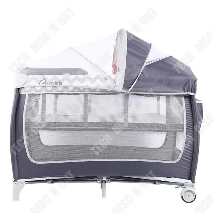 TD® Berceau pliable tissu Oxford avec moustiquaire avec rouleaux table à langer portable multifonctionnelle amovible lit bébé-0