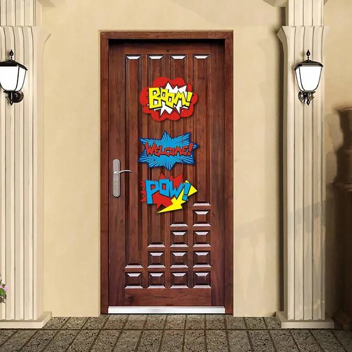 Bj-shop Banniere de Super Heros,Super Theme de Decoration Plaque de Porte de Super Heros pour Decorations de Fete-1