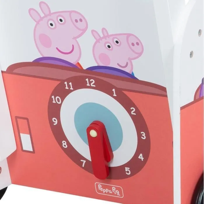 Trotteur Bébé Peppa Pig - Bus et Chariot Enfant - Horloge Boulier et Éléments à Tourner - Bois Rose - Blanc-1