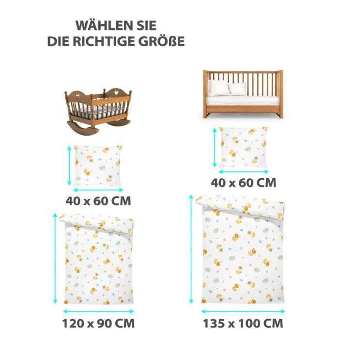 Housse de couette enfant 90 x 120 cm - parures de lit enfants taie oreiller 60x40 en coton Nounours Parure de lit bebe-1