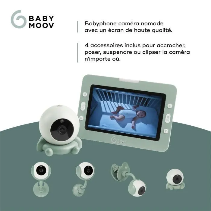 Babyphone Caméra YOO Go+ - Grand Ecran HD 5" 720P - Batterie Rechargeable, Autonomie 8h - 4 Accessoires Supports Caméra inclus-2