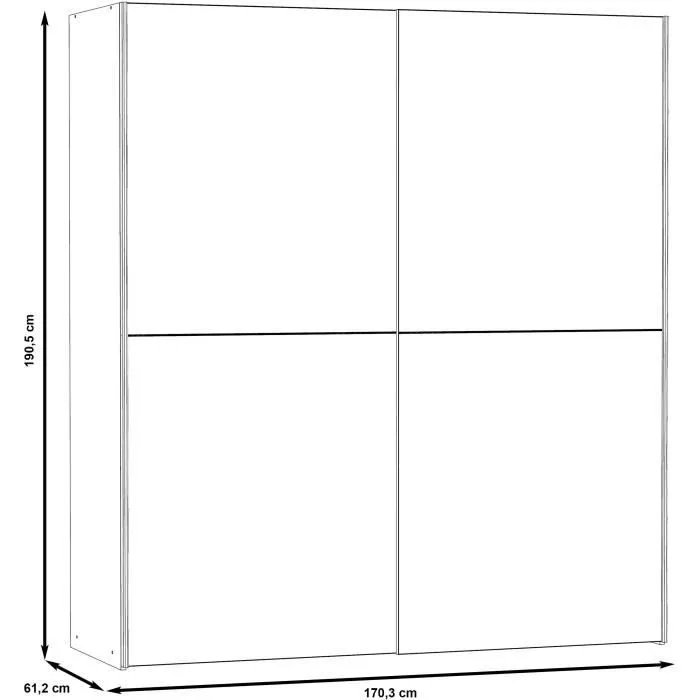 Armoire 2 portes coulissantes avec miroir - Chêne sonoma - L 170,3 x P 61,2 x H 190,5 cm - ULOS-8