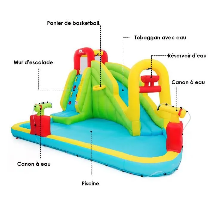 COSTWAY Château Gonflable pour Enfant 3-10Ans 400x335x230CM en Nylon+Oxford avec Toboggan Aquatique de Piscine Souffleur Non-inclus-2