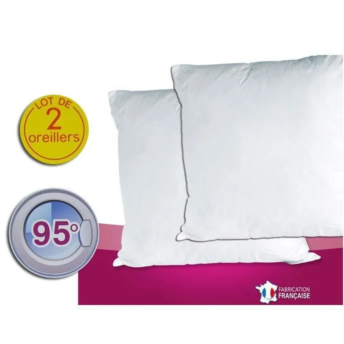 Lot de 2 oreillers Hôtelier à bouillir Hygiafil 60 x 60 cm-1