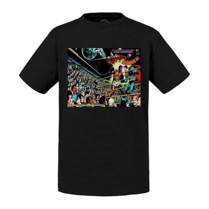 T-shirt Enfant Noir Superman Contre Mohamed Ali Comics Super Heros-0