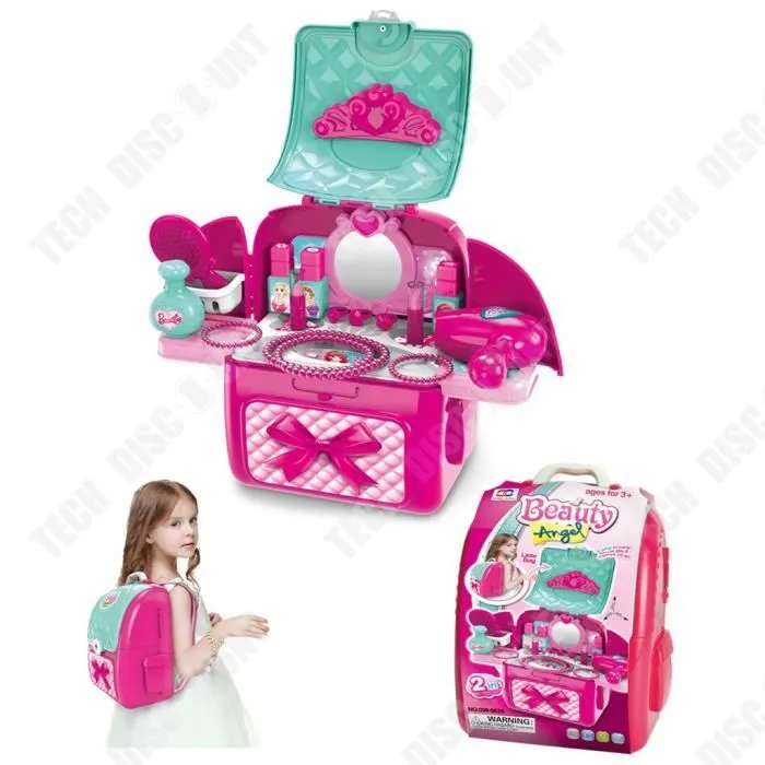 TD® Simulation double épaule maquillage sac à dos jouer maison enfants filles peuvent être transportés et transportés facilement-2