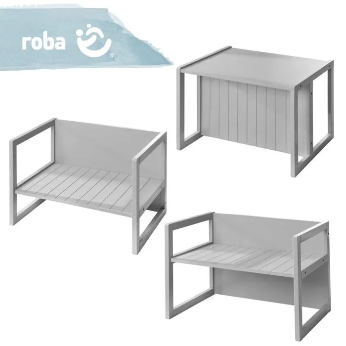 ROBA Banquette Enfant Réglable à 2 Hauteurs d'Assise - Convertible en Table - Style Campagne - Gris-5