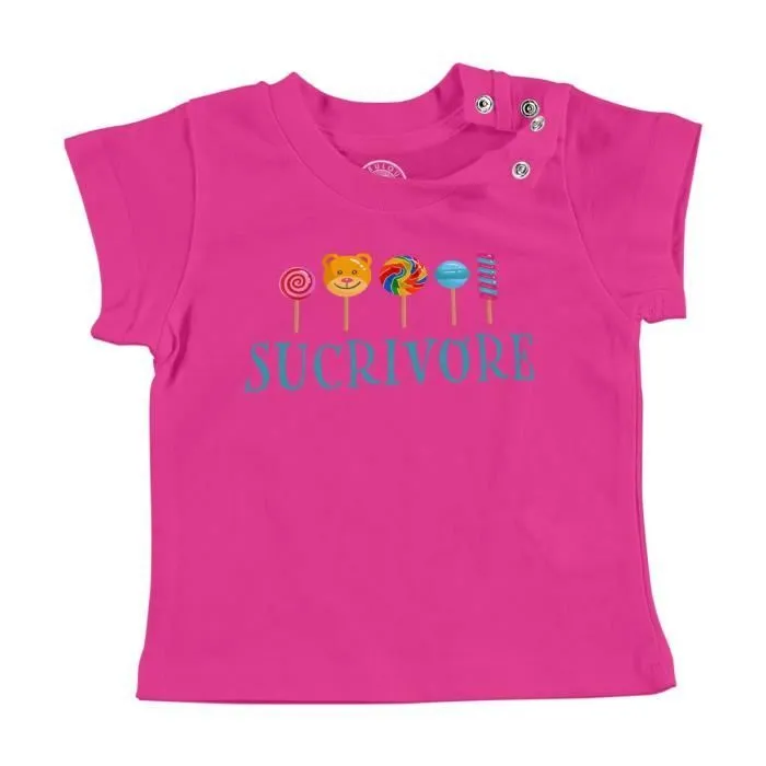 T-shirt Bébé Manche Courte Rose Sucrivore Bonbon Glaces Dessert Chocolat-0