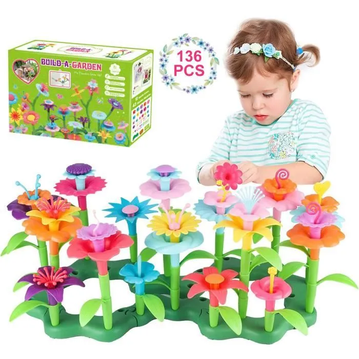 NetBoat Jouets De Construction De Jardin De Fleurs Pour Filles 136pcs, DIY Creatifs Et Ensembles De Bouquets De Bricolage ,3-6 Ans-0