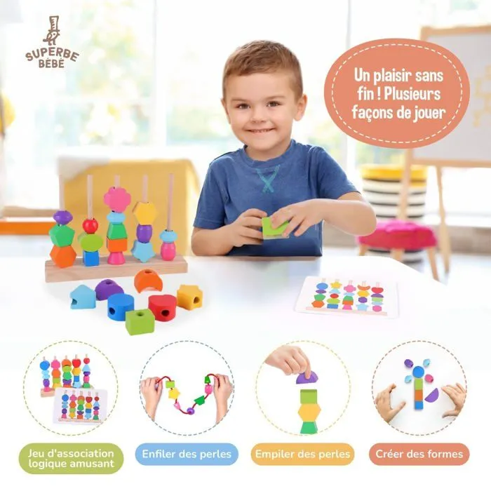 Formes en bois à empiler et trier - Jeu d'éveil | SUPERBE BEBE-2