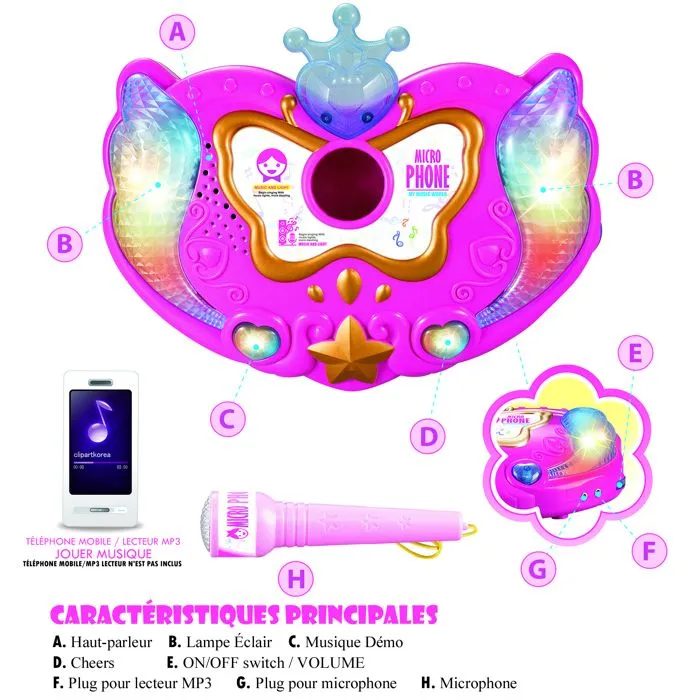 Micro Enfant sur Pied Karaoké Enfants - Avec Lumière Colorée - Micro Enfant pour Chanter Fille Garçon - Rose-4