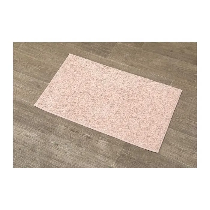 TENDANCE - Tapis de salle de bain en polyester Rose poudré 45 x 75 cm-1
