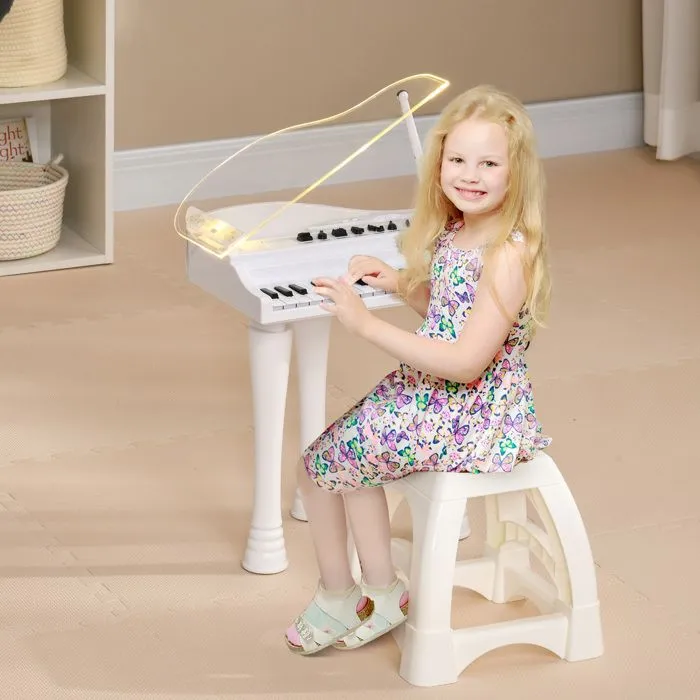 AIYAPLAY Piano enfant électronique, clavier de piano, 32 touches multifonctions, couvercle lumineux LED, blanc-1