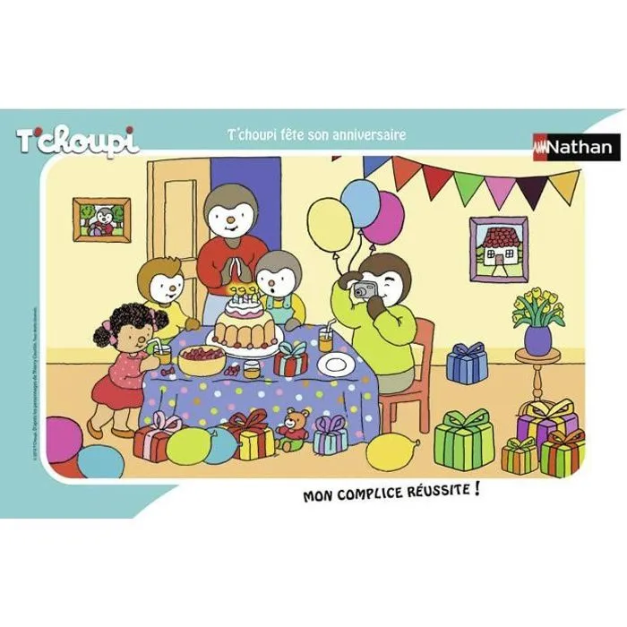 Puzzle cadre T'choupi fête son anniversaire - Ravensburger Nathan - 15 pièces - Jaune - Dès 3 ans-0