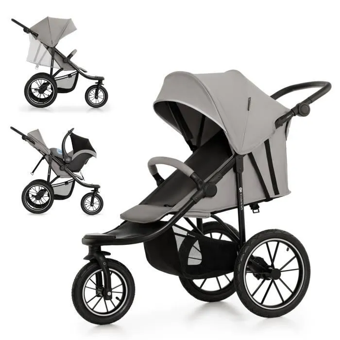 Kinderkraft HELSI 2, Jogger, Poussette Sportive, 3 Grandes Roues, Dès La Naissance Jusqu'à 27 Kg, Position Allongée, Gris-0