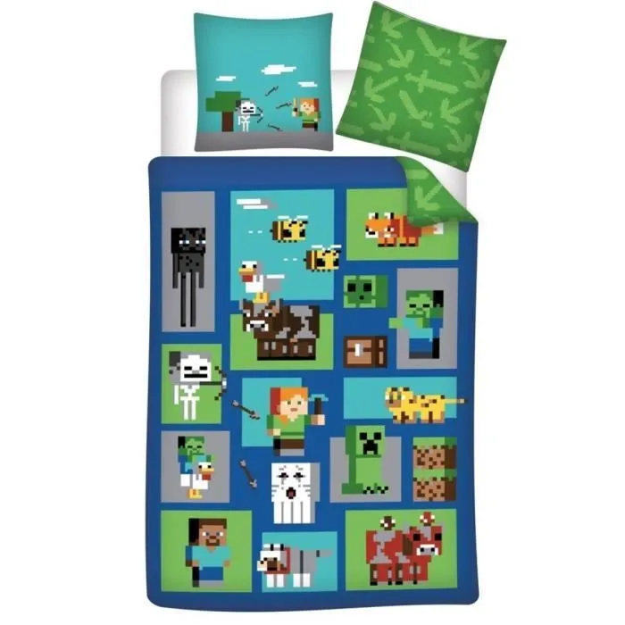 Parure de lit - Minecraft - 140x200 cm - 100% coton - Lavable en machine - Oeko Tex-0