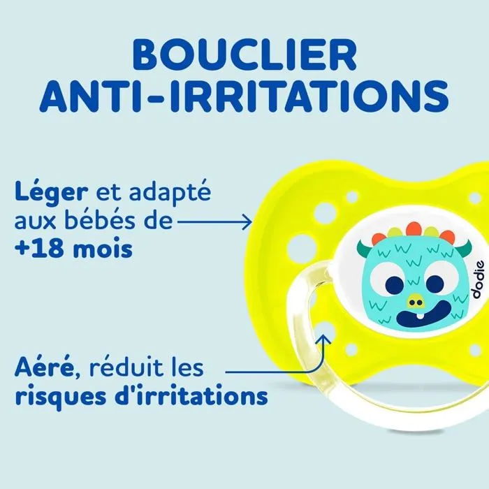 Sucette Dodie - 6012580 -Sucette Anatomique +18 mois FLUO MONSTRES A60 Coloris aleatoire-2