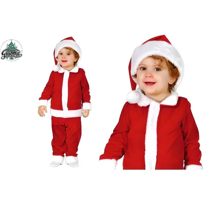 Costume Père Noël Bébé Luxe - Rouge - Effet Velours - Taille 6/12 mois ou 12/24 mois-0