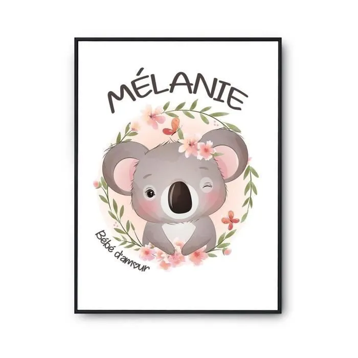 Affiche - Bébé d'amour - Koala - Rose - Décoration murale - 29.7 x 42 cm-0