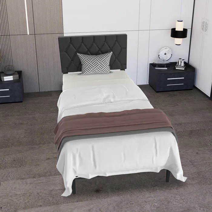 Lit - UISEBRT - 90x200cm - Métal Noir - Tête en Cuir - 1 Place - Design Contemporain-3