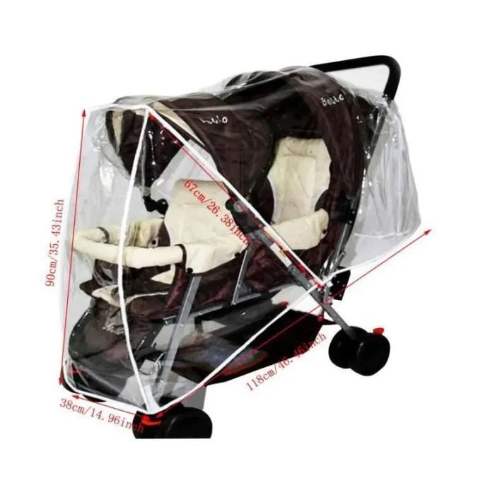 Habillage Pluie Universel pour Poussette Double Couverture Anti-Pluie Protection Pluie et Vent Transparent avec Bouche d'Attache pou-3