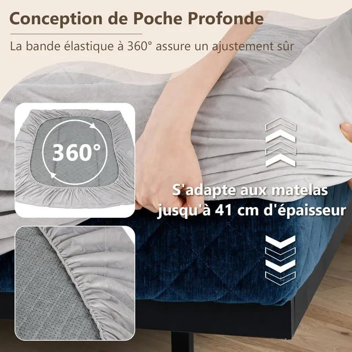 COSTWAY Matelas Queen 140 x 200 cm, Surmatelas Multi-Couches en Velours avec Rembourrage en Éponge, Fond Antidérapant-3