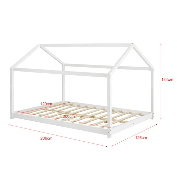 Lit d'Enfant Forme Maison Cerro avec Matelas Mousse à Froid 120 x 200 cm Blanc [en.casa]-3
