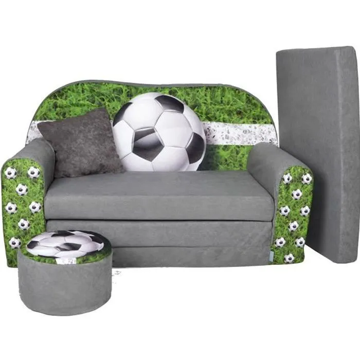 Lit enfant - Canapé pouf + coussin - Sofa convertibles football - Gris - FORTISLINE - Enfant-0