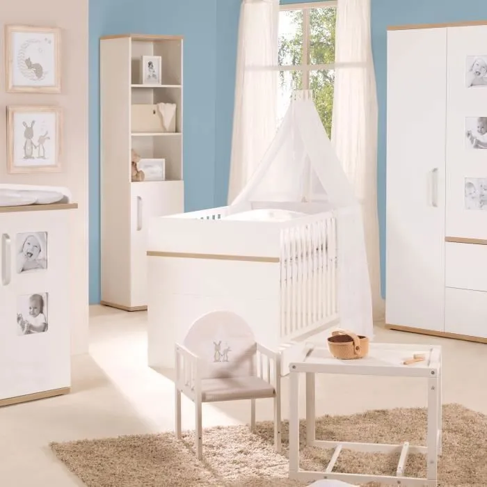 Chambre Bébé Duo Pia ROBA - Lit Évolutif 70x140 + Commode à Langer - Blanc / Chêne San Remo-3