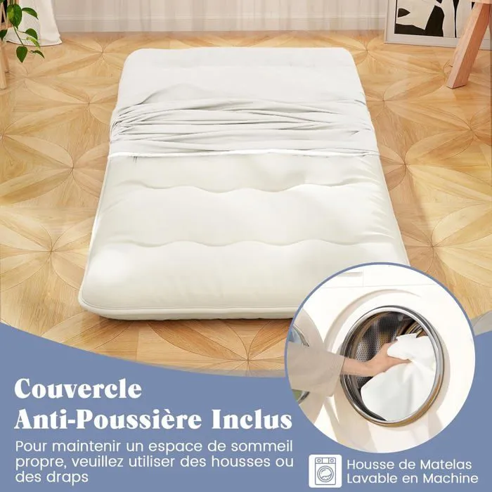 COSTWAY Matelas Futon Japonais 90x200CM - Surmatelas Amovible, Matelas de Sol Pliable - Maison, Camping-car, Dortoir - Beige-5