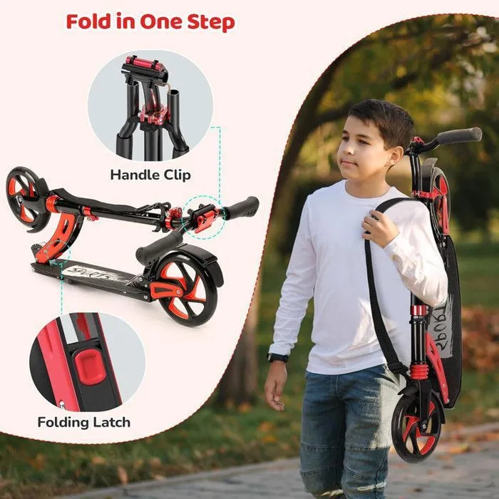 Trottinette Enfants 6 Ans+, Système de Double Suspension pour Scooter de Ville, Trottinette Réglable 82-102 cm en Hauteur, Rouge-2