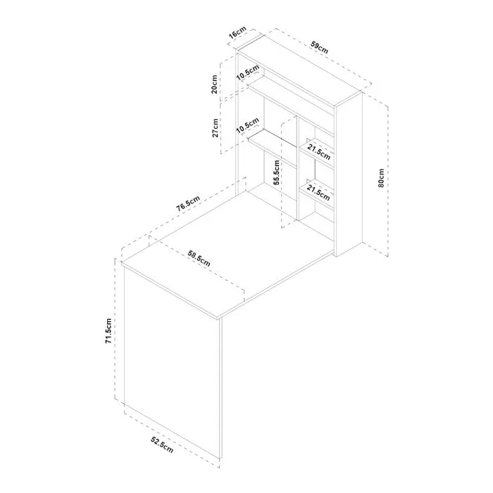 Bureau mural pliant Greve 72 x 77 x 59 cm blanc effet bois-4