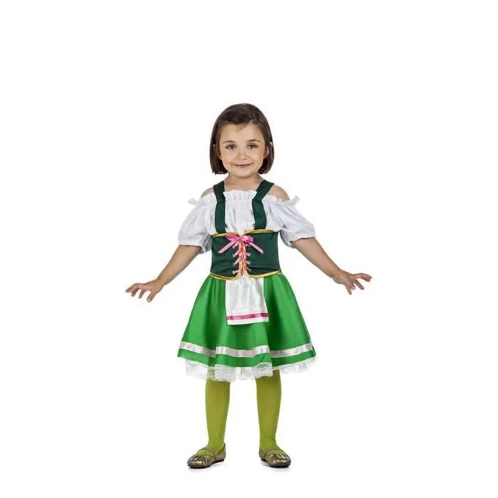Déguisement Tyrolienne Fille - Disfrazzes - Modèle Bavaroise - Vert Polyester - Robe Jupon Corset-0