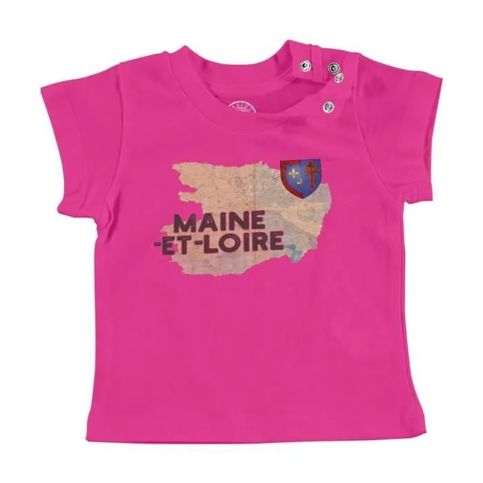 T-shirt Bébé Manche Courte Rose Maine et Loire 49 Departement Angers Carte Ancienne-0