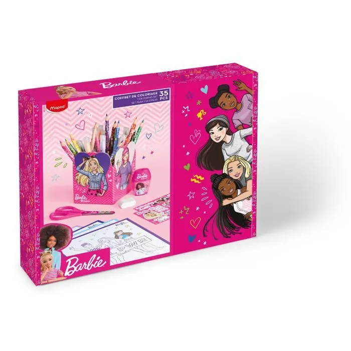 Coffret coloriage - Maped - Barbie - 12 crayons - 12 feutres - 5 feuilles de coloriage-0