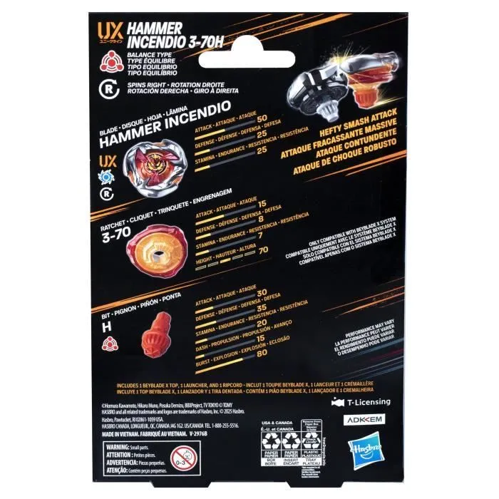Beyblade X, Starter Pack Hammer Incendio 3-70H UX avec toupie de type équilibre et lanceur, des 8 ans-6